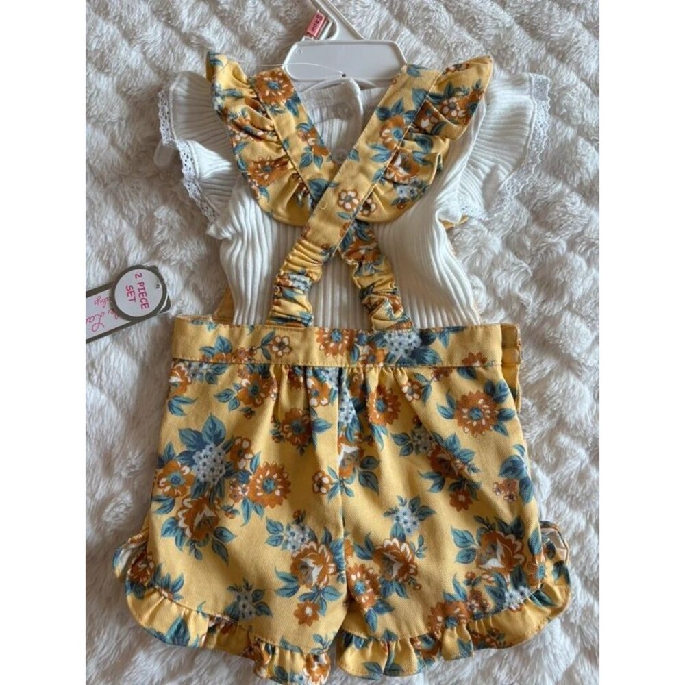 Baby Girl Yellow Floral Denim Ruffle 2 Piece Outfit Set - Picture 4 of 4